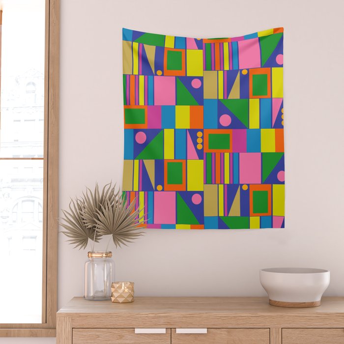 Colorful Geometric Abstract Mid Century Modtastic Retro Pattern Wall Tapestry Gallery Image 2