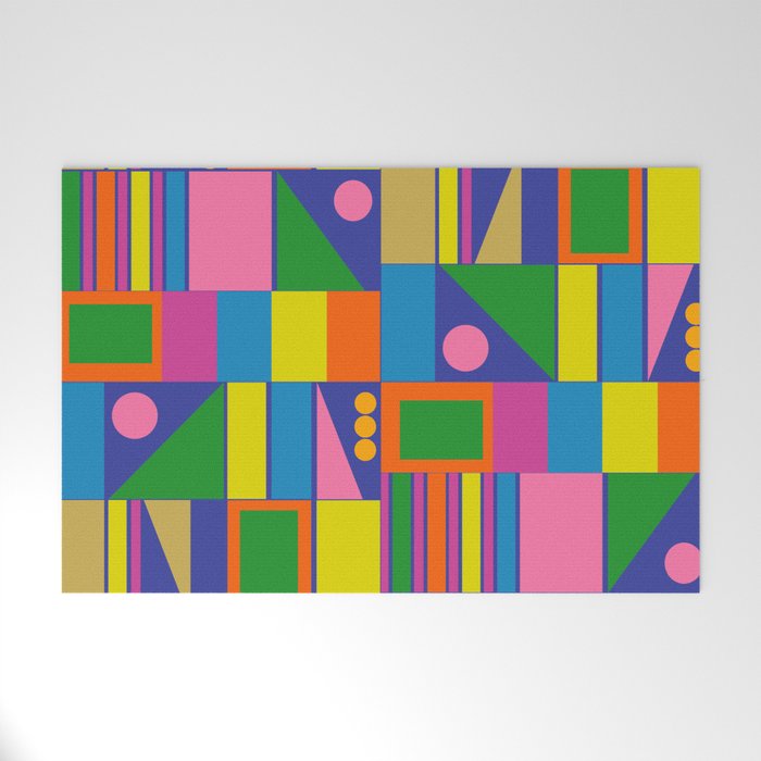Colorful Geometric Abstract Mid Century Modtastic Retro Pattern Welcome Mat Gallery Image 1