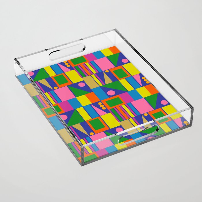 Colorful Geometric Abstract Mid Century Modtastic Retro Pattern Acrylic Tray Gallery Image 1