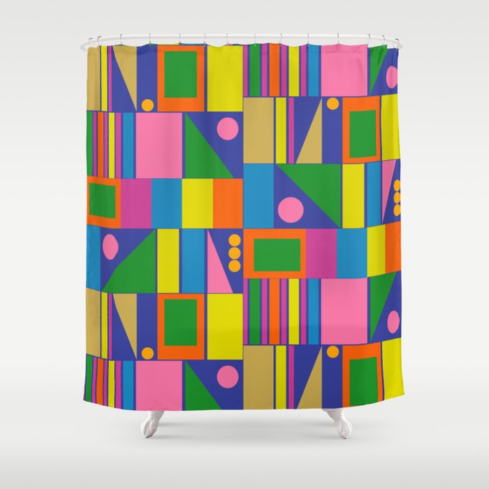 Colorful Geometric Abstract Mid Century Modtastic Retro Pattern Shower Curtain Gallery Image 1