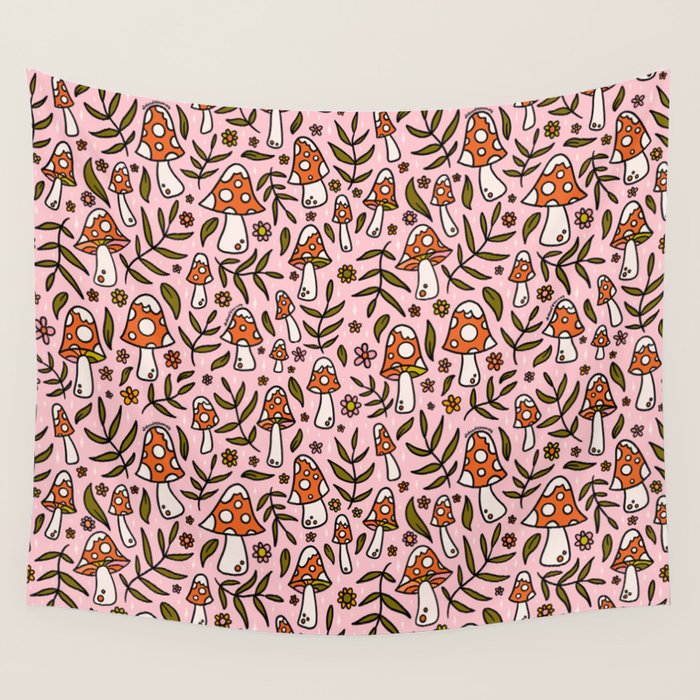Winter Mushroom Print Wall Tapestry Gallery Image 1