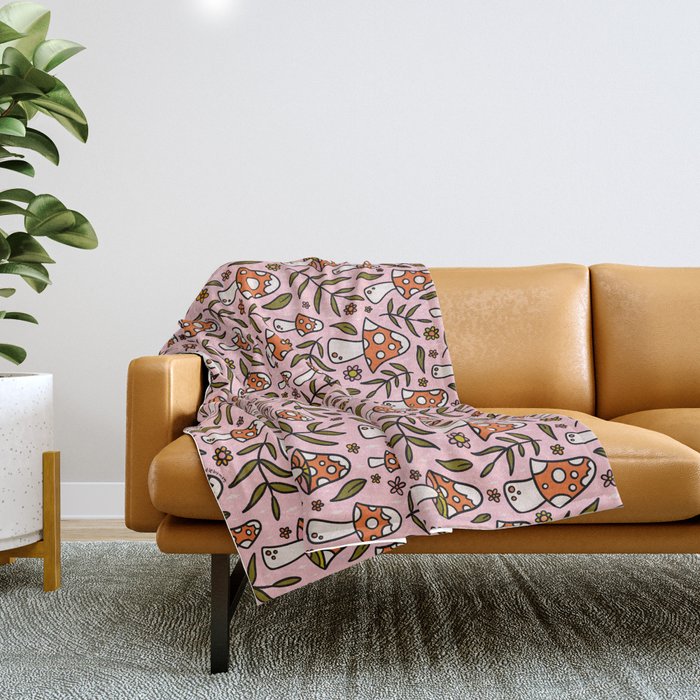 Winter Mushroom Print Throw Blanket Gallery Image 1