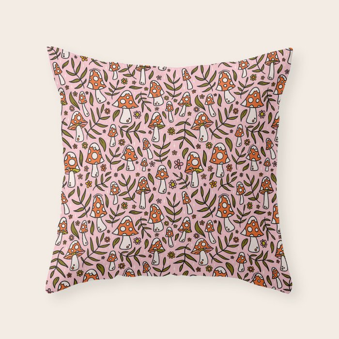 Winter Mushroom Print Throw Pillow Gallery Image 6