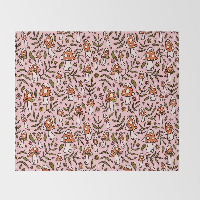 Winter Mushroom Print Throw Blanket Gallery Image 2