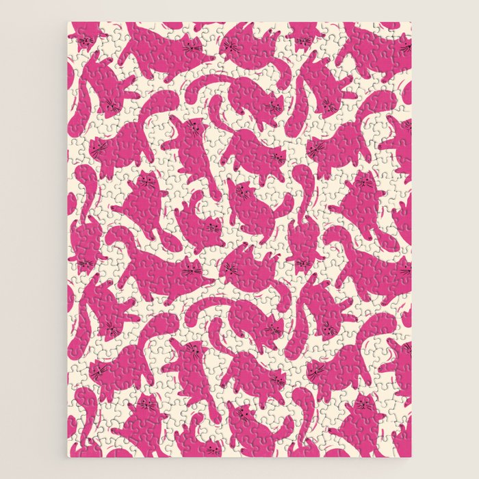 Playful Pink Cats Pattern Jigsaw Puzzle Gallery Image 1