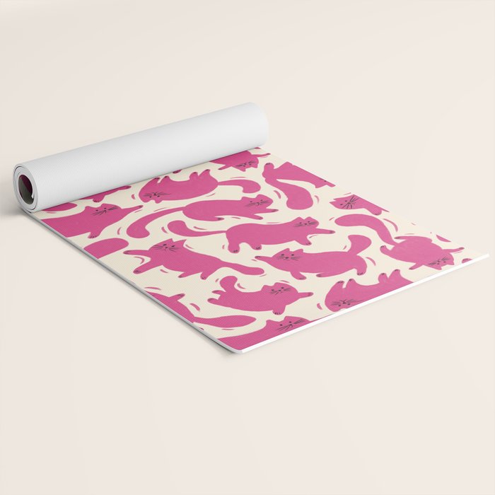 Playful Pink Cats Pattern Yoga Mat Gallery Image 2