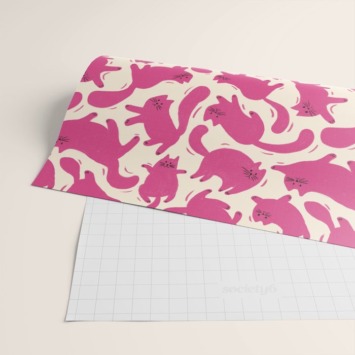 Playful Pink Cats Pattern Wrapping Paper Gallery Image 2