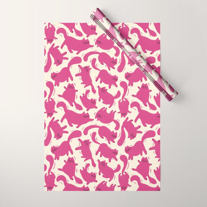Playful Pink Cats Pattern Wrapping Paper Gallery Image 1