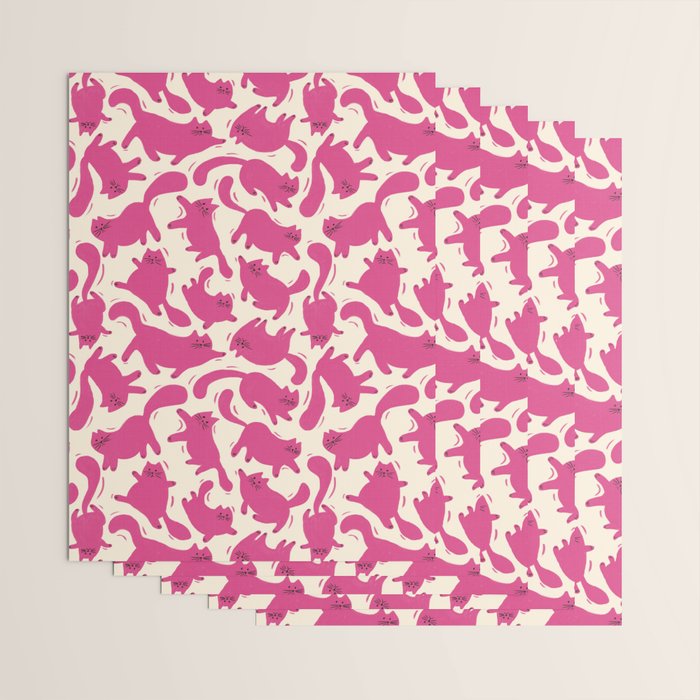Playful Pink Cats Pattern Wrapping Paper Gallery Image 3