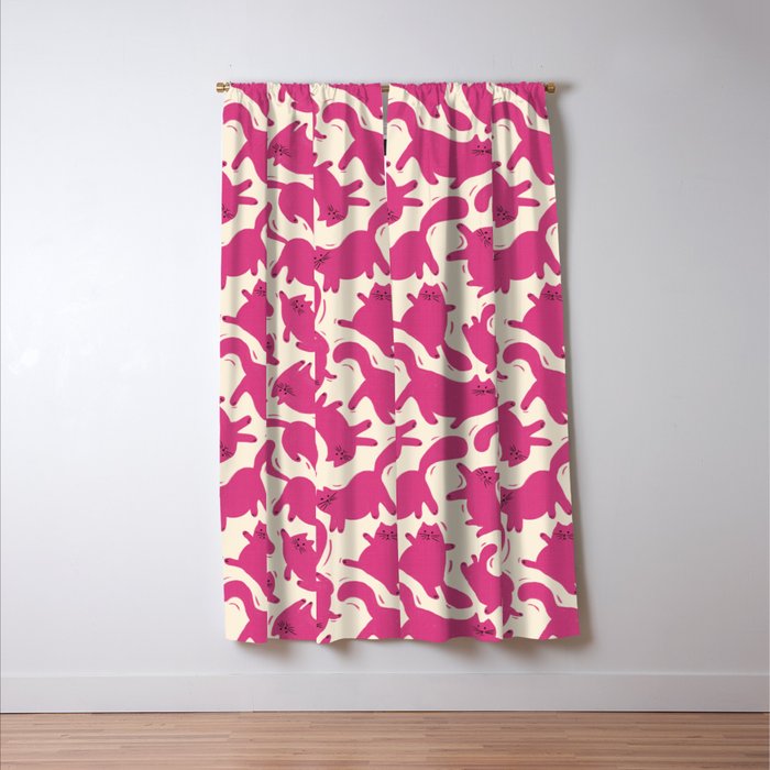 Playful Pink Cats Pattern Window Curtain Gallery Image 3