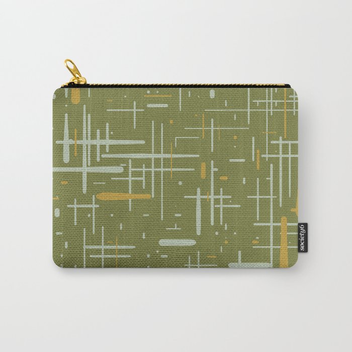 Mid-Century Modern Kinetikos Pattern Olive Green Mustard Gold Celadon Carry All Pouch Gallery Image 1