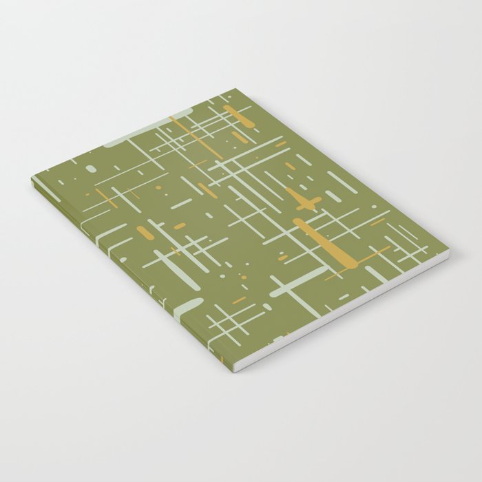 Mid-Century Modern Kinetikos Pattern Olive Green Mustard Gold Celadon Notebook Gallery Image 2
