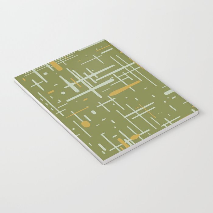 Mid-Century Modern Kinetikos Pattern Olive Green Mustard Gold Celadon Notebook Gallery Image 3
