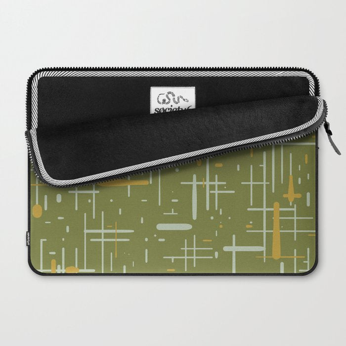 Mid-Century Modern Kinetikos Pattern Olive Green Mustard Gold Celadon Laptop Sleeve Gallery Image 2