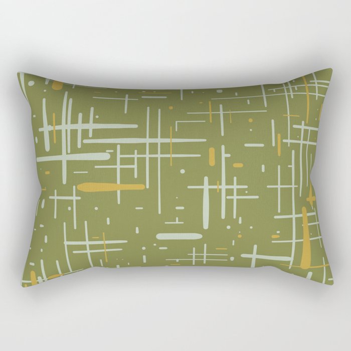 Mid-Century Modern Kinetikos Pattern Olive Green Mustard Gold Celadon Rectangular Pillow Gallery Image 1