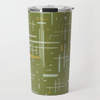 Mid-Century Modern Kinetikos Pattern Olive Green Mustard Gold Celadon Travel Mug Gallery Image 1