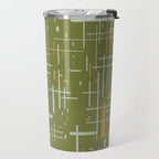 Mid-Century Modern Kinetikos Pattern Olive Green Mustard Gold Celadon Travel Mug Gallery Image 2