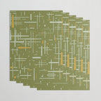 Mid-Century Modern Kinetikos Pattern Olive Green Mustard Gold Celadon Wrapping Paper Gallery Image 3