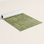 Mid-Century Modern Kinetikos Pattern Olive Green Mustard Gold Celadon Yoga Mat Gallery Image 2