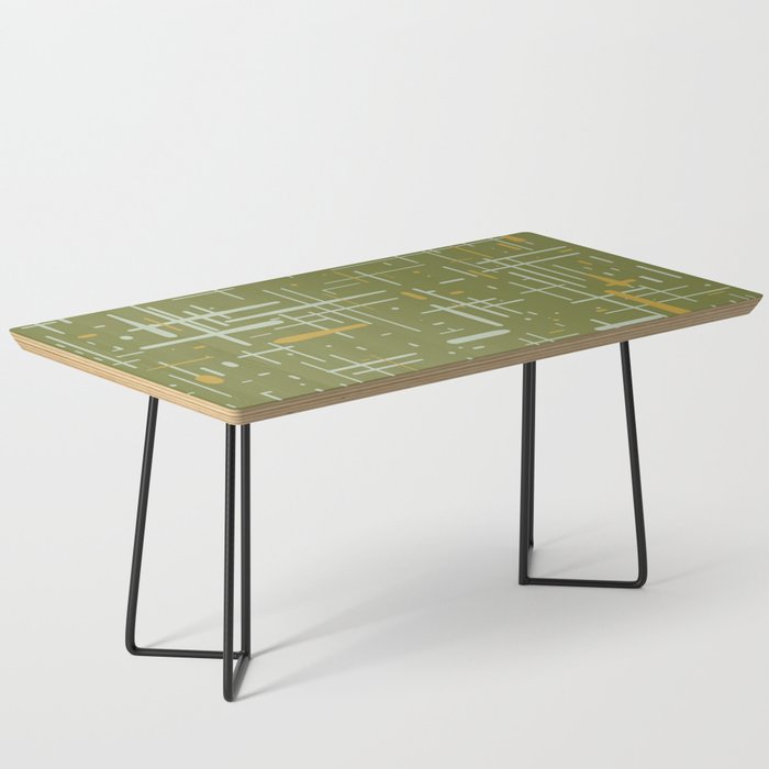 Mid-Century Modern Kinetikos Pattern Olive Green Mustard Gold Celadon Coffee Table Gallery Image 1