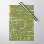 Mid-Century Modern Kinetikos Pattern Olive Green Mustard Gold Celadon Wrapping Paper Gallery Image 1