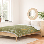 Mid-Century Modern Kinetikos Pattern Olive Green Mustard Gold Celadon Duvet Cover Gallery Image 2