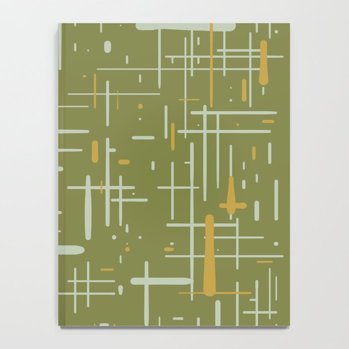 Mid-Century Modern Kinetikos Pattern Olive Green Mustard Gold Celadon Notebook Gallery Image 4