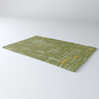 Mid-Century Modern Kinetikos Pattern Olive Green Mustard Gold Celadon Rug Gallery Image 3