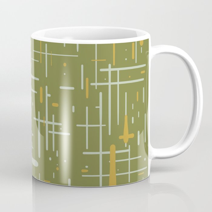 Mid-Century Modern Kinetikos Pattern Olive Green Mustard Gold Celadon Coffee Mug Gallery Image 1