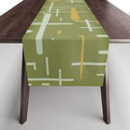 Mid-Century Modern Kinetikos Pattern Olive Green Mustard Gold Celadon Table Runner Gallery Image 1