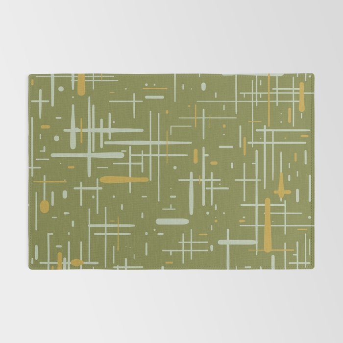 Mid-Century Modern Kinetikos Pattern Olive Green Mustard Gold Celadon Rug Gallery Image 2