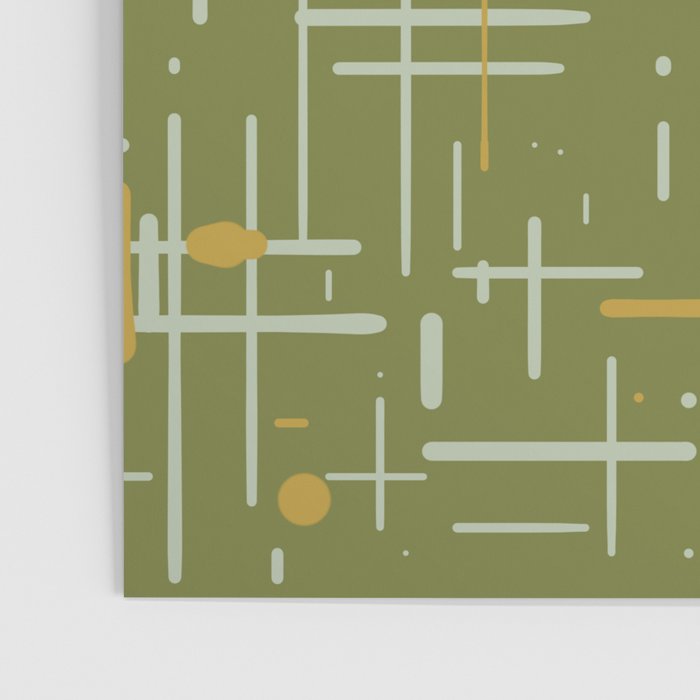 Mid-Century Modern Kinetikos Pattern Olive Green Mustard Gold Celadon Poster Gallery Image 3