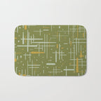 Mid-Century Modern Kinetikos Pattern Olive Green Mustard Gold Celadon Bath Mat Gallery Image 1