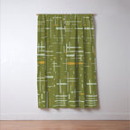 Mid-Century Modern Kinetikos Pattern Olive Green Mustard Gold Celadon Window Curtain Gallery Image 3
