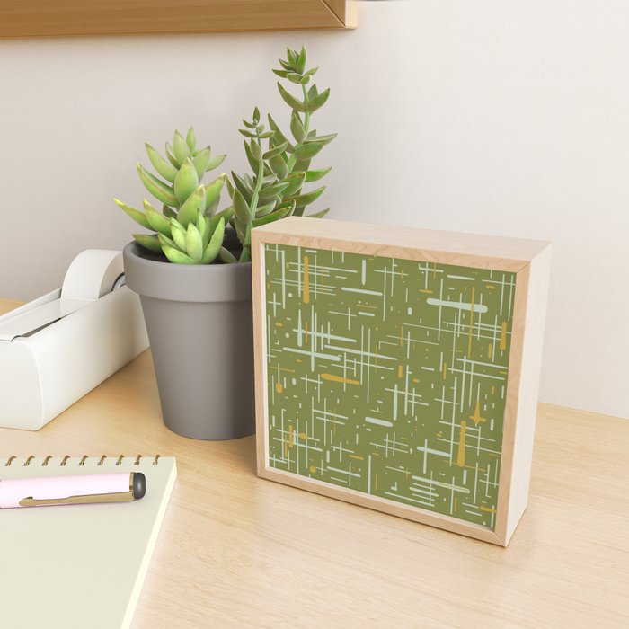 Mid-Century Modern Kinetikos Pattern Olive Green Mustard Gold Celadon Mini Art Print Gallery Image 2