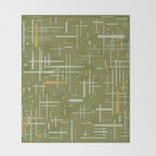 Mid-Century Modern Kinetikos Pattern Olive Green Mustard Gold Celadon Throw Blanket Gallery Image 2