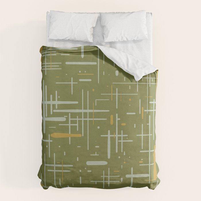 Mid-Century Modern Kinetikos Pattern Olive Green Mustard Gold Celadon Duvet Cover Gallery Image 6