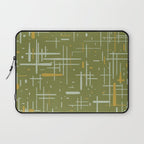 Mid-Century Modern Kinetikos Pattern Olive Green Mustard Gold Celadon Laptop Sleeve Gallery Image 1