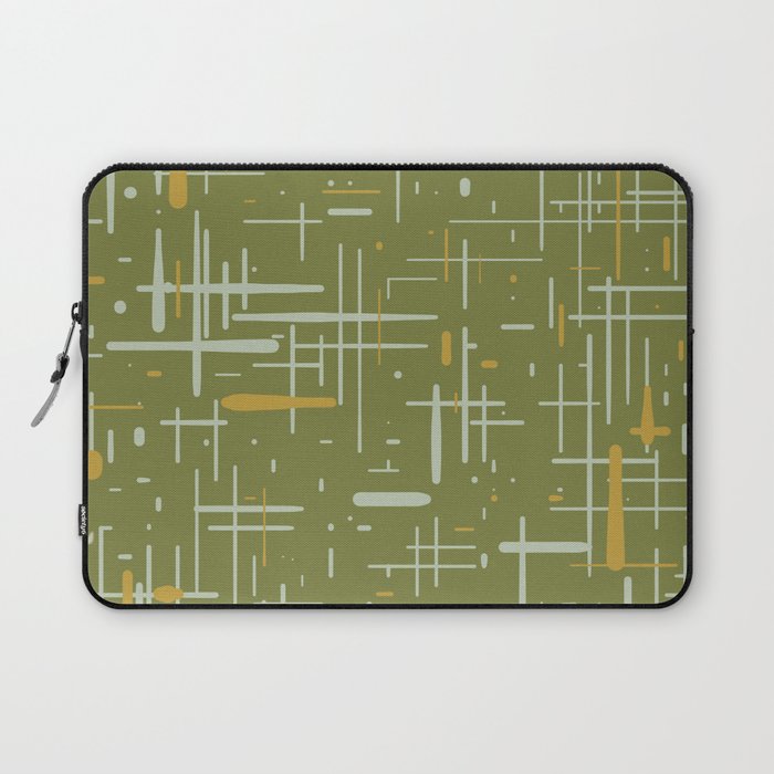 Mid-Century Modern Kinetikos Pattern Olive Green Mustard Gold Celadon Laptop Sleeve Gallery Image 1