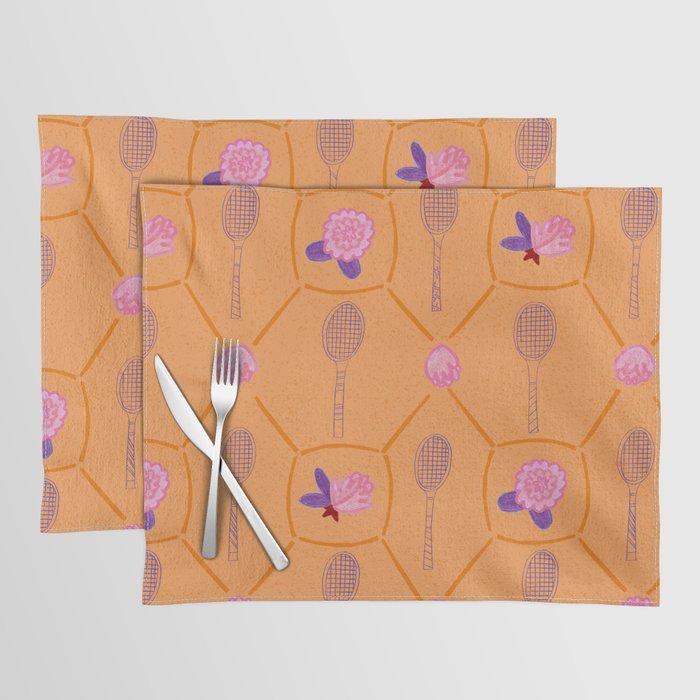 Tennis Rackets & Roses in Peach & Orange Placemat Gallery Image 1