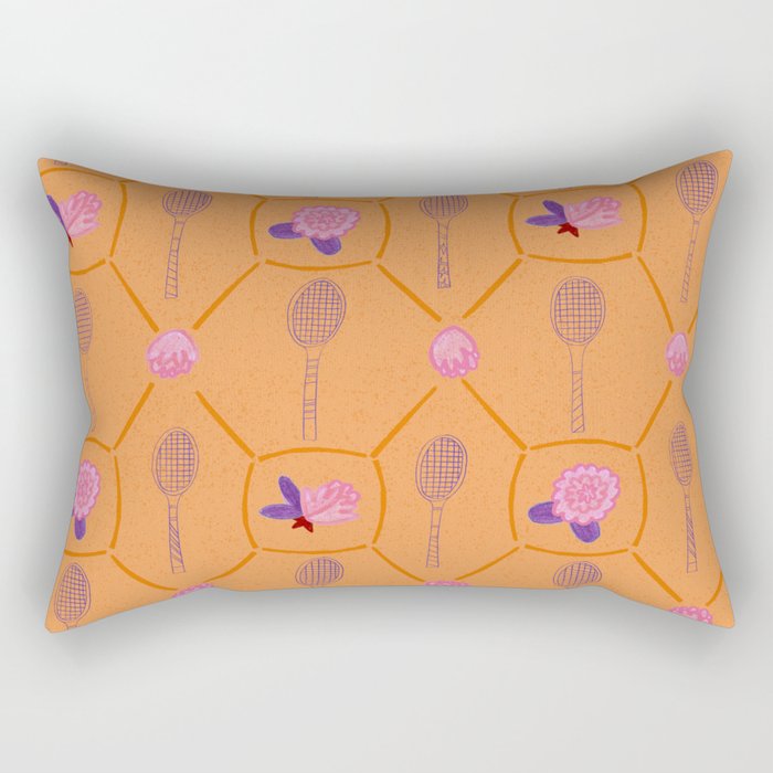 Tennis Rackets & Roses in Peach & Orange Rectangular Pillow Gallery Image 2