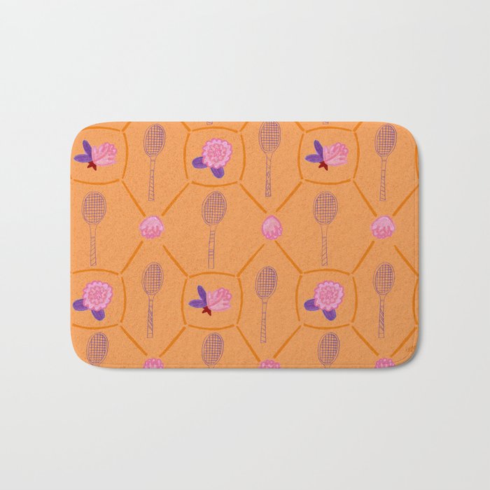 Tennis Rackets & Roses in Peach & Orange Bath Mat Gallery Image 1