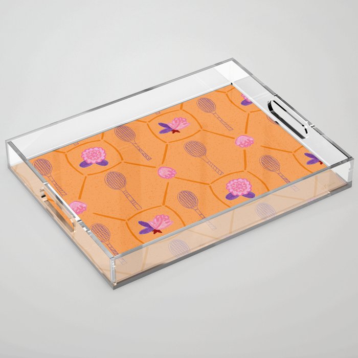 Tennis Rackets & Roses in Peach & Orange Acrylic Tray Gallery Image 1