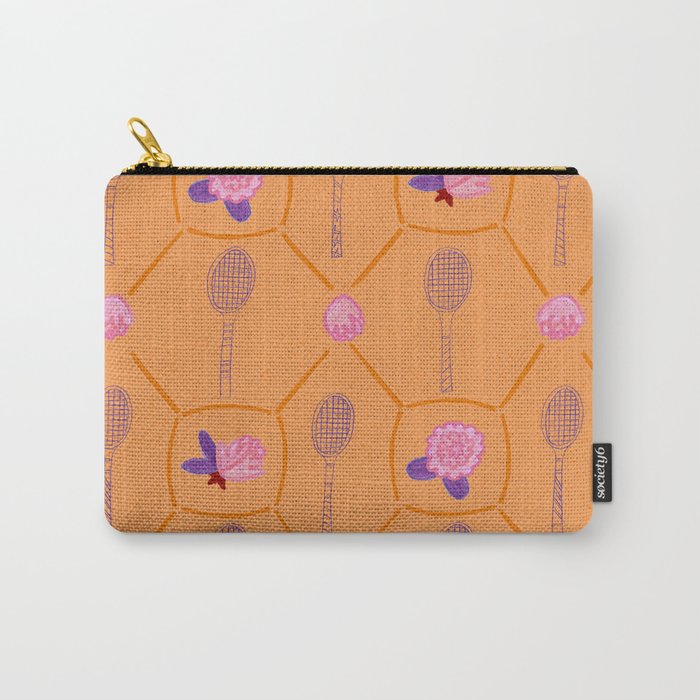 Tennis Rackets & Roses in Peach & Orange Carry All Pouch Gallery Image 1