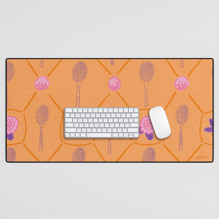 Tennis Rackets & Roses in Peach & Orange Desk Mat Gallery Image 1