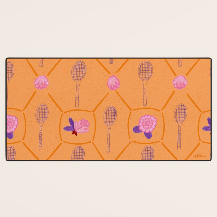 Tennis Rackets & Roses in Peach & Orange Desk Mat Gallery Image 3