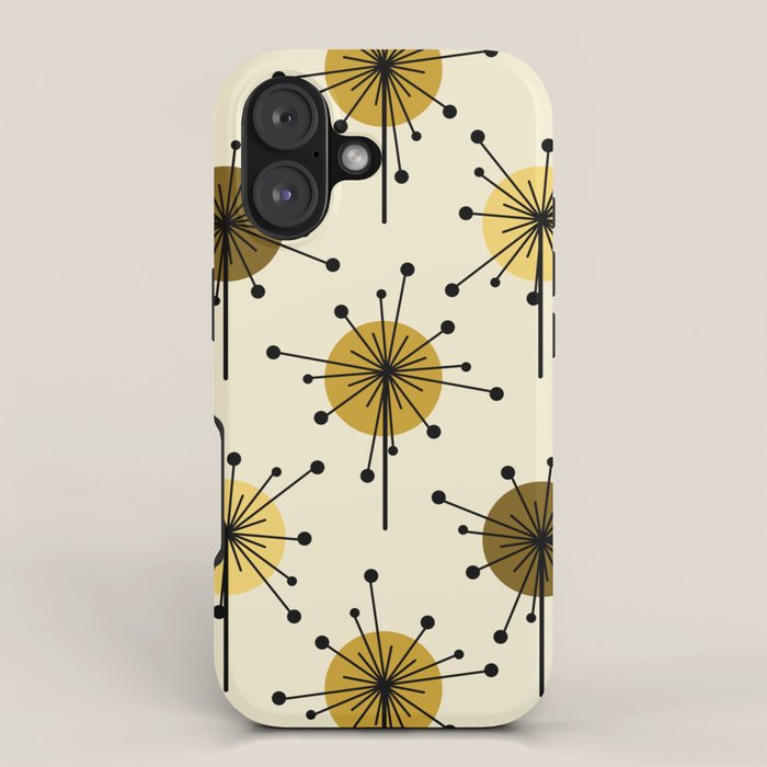 Atomic Era Sputnik Starburst Flowers Light Yellow iPhone Case Gallery Image 1