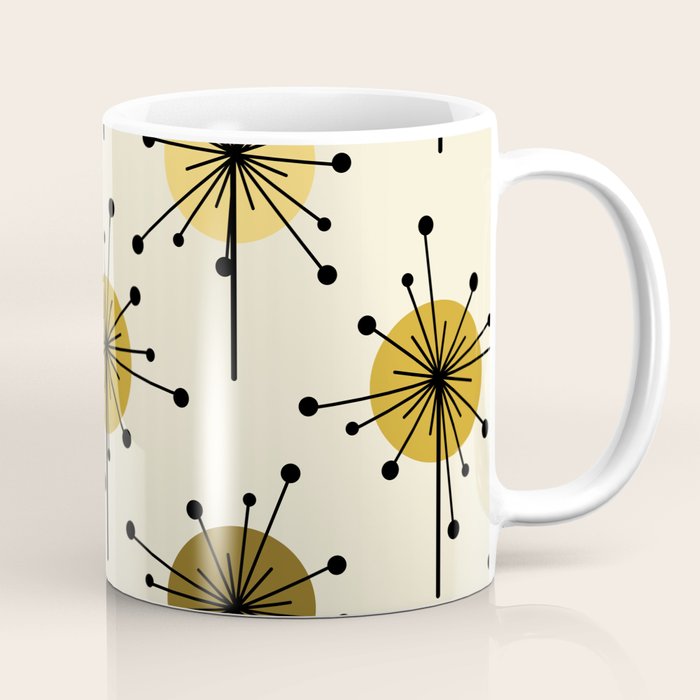 Atomic Era Sputnik Starburst Flowers Light Yellow Coffee Mug Gallery Image 1
