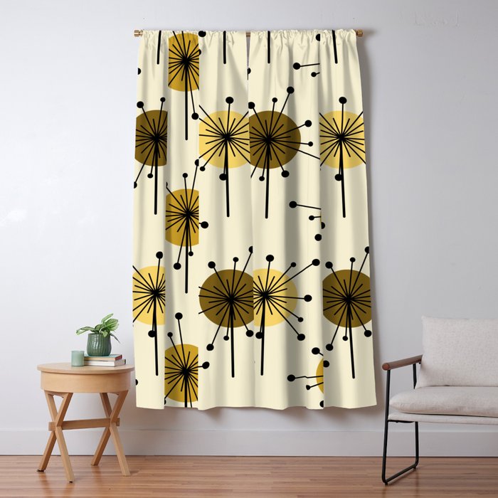 Atomic Era Sputnik Starburst Flowers Light Yellow Window Curtain Gallery Image 5