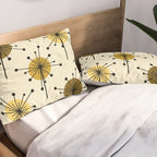 Atomic Era Sputnik Starburst Flowers Light Yellow Pillow Sham Gallery Image 2
